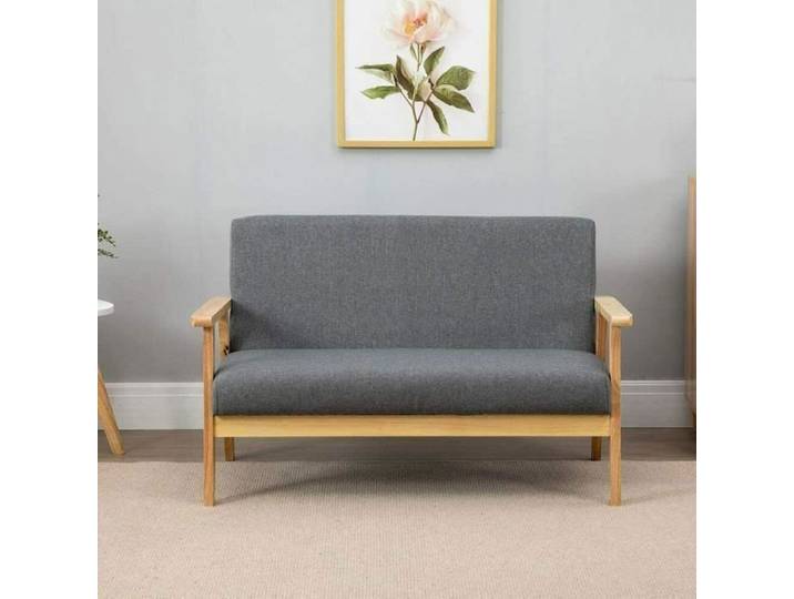 Fauteuil Moderne - DRIPEX - Canapé 2 places - Siège en tissu de lin - Cadre en bois