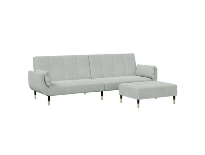 Makastle SchlafSofa Couch 2 Sitzer mit Fußhocker Hellgrau Samt
