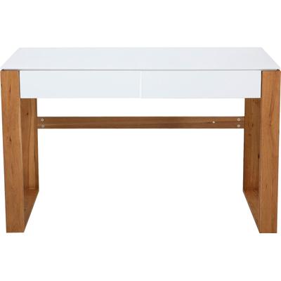 Schreibtisch MÖBILIA "Herdis", weiß (weiß, natur, natur, weiß), B:120cm H:75cm T:60cm, MDF, Beine Eiche, Tische, Schreibtisch, mit 2 grifflosen Schubladen