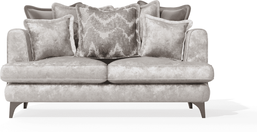 Gisele Oyster & Taupe Textured Chenille Pillowback Sofa Range with Walnut Legs, 2 Seater