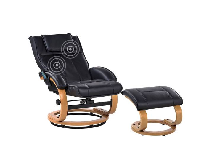 MASSAGESTUHL mit Fußstütze Kunstleder Schwarz Majestic