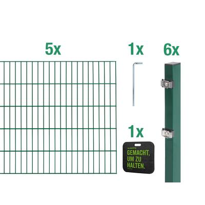 Doppelstabmattenzaun ALBERTS "Grundset", grün, H:80cm, Stahl, Zaunelemente, Höhe: 80-200 cm, Gesamtlänge: 4-30 m, zum Einbetonieren