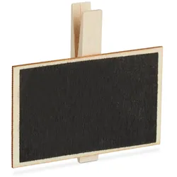 Relaxdays Tafelklammern, 20er Set, zum Beschriften, wiederverwendbar, inkl. Kreide, Pflanzschilder, Holz, natur/schwarz