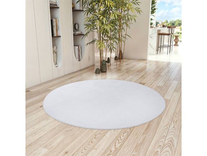 Teppium Tapis Rond Blanc 200 cm Lavable Rond Antidérapant et Doux tapis uni Salon et Chambre