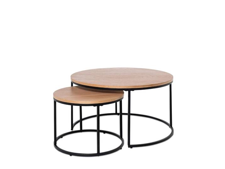 Ensemble table basse métal noir et plateau en placage bois