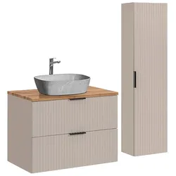 BADMÖBEL 80.6cm Adriel 2er-Set Kaschmir, Holz und Stein