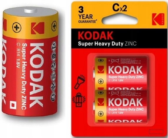 Kodak Extra Heavy Duty Zink LR14 Alkalinebatterijen, 2 stuks, transparant