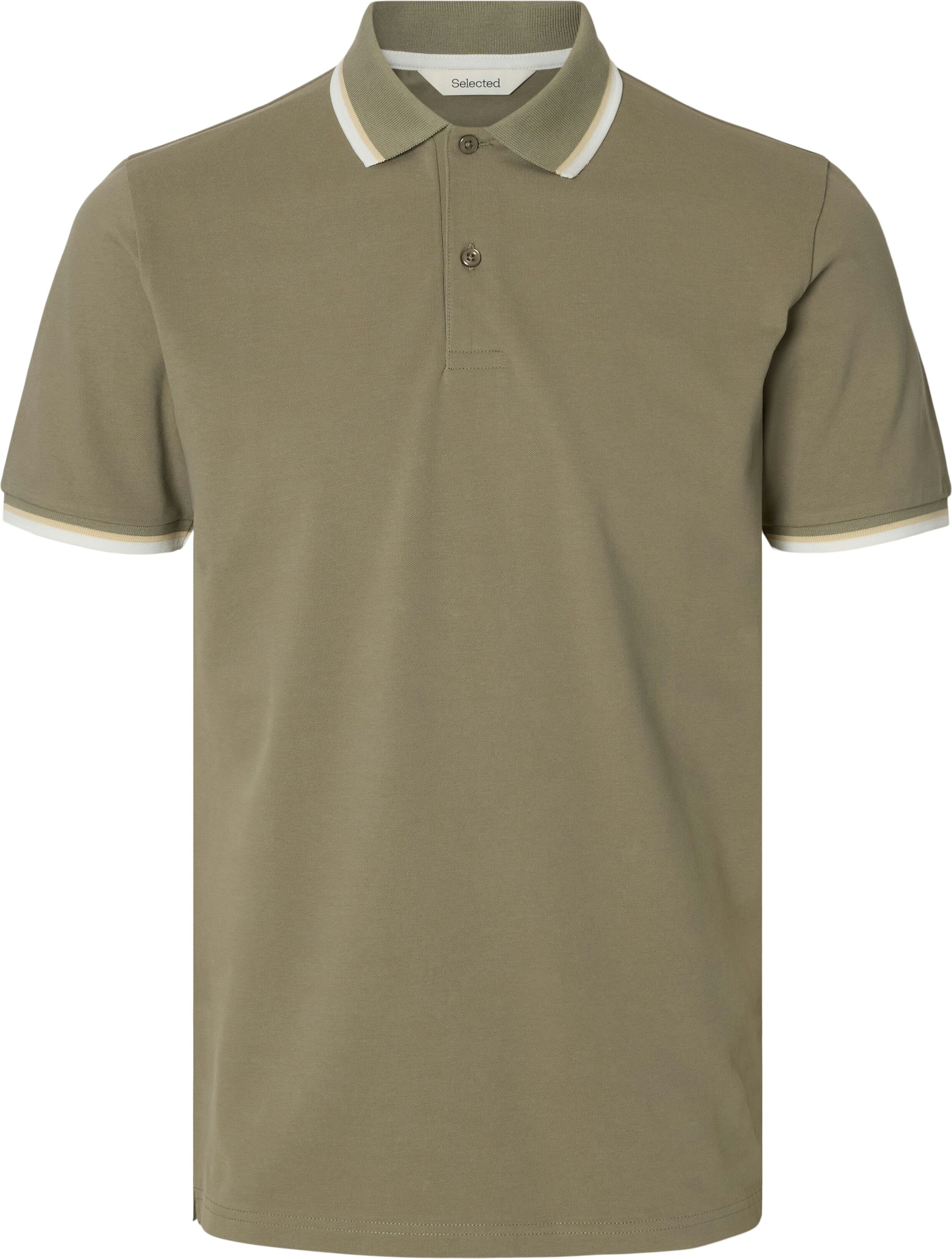 Poloshirt SELECTED "SLHSLIM-ATLAS SPORT SS POLO", Herren, Gr. L, grün (vetiver detail:cloud dancer, angor), Jersey, Obermaterial: 95% Baumwolle, 5% Elasthan, unifarben, slim fit normal, ohne Ausschnitt, Shirts Poloshirt, Baumwollmischung, slim fit vetiver