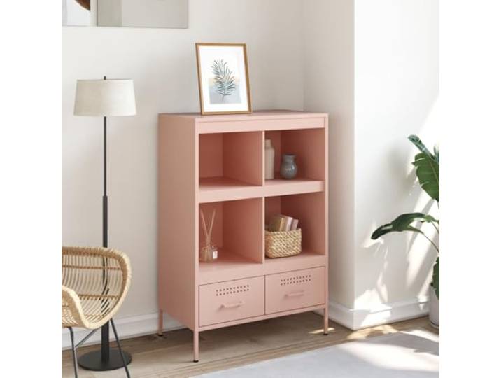KTHLBRH Sideboard Rosa 68 x 39 x 101,5 cm Stahl 4 Fächer, 2 Schubladen, max. 50 kg, verstellbare Füße, für Wohnzimmer