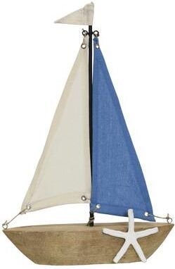 "StyleCraft Nautical Sail Boat - 11""W x 3""D x 16""H - Blue, White & Natural"