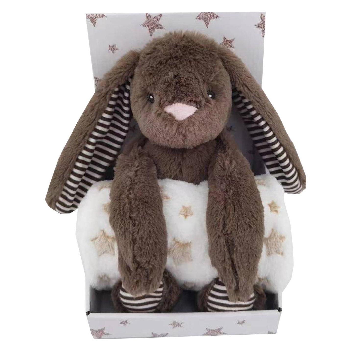 Carlo Baby - Fleece Blanket Beige Star & Stuffed Animal Dark Brown Rabbit (18432) (90 x 75 cm) (18432)