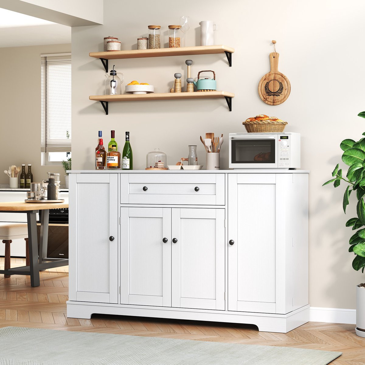 STILVORA Dressoir Wit - Modern Sideboard met Lade en Dubbeldeur met Verstelbare Planken - 138 cm