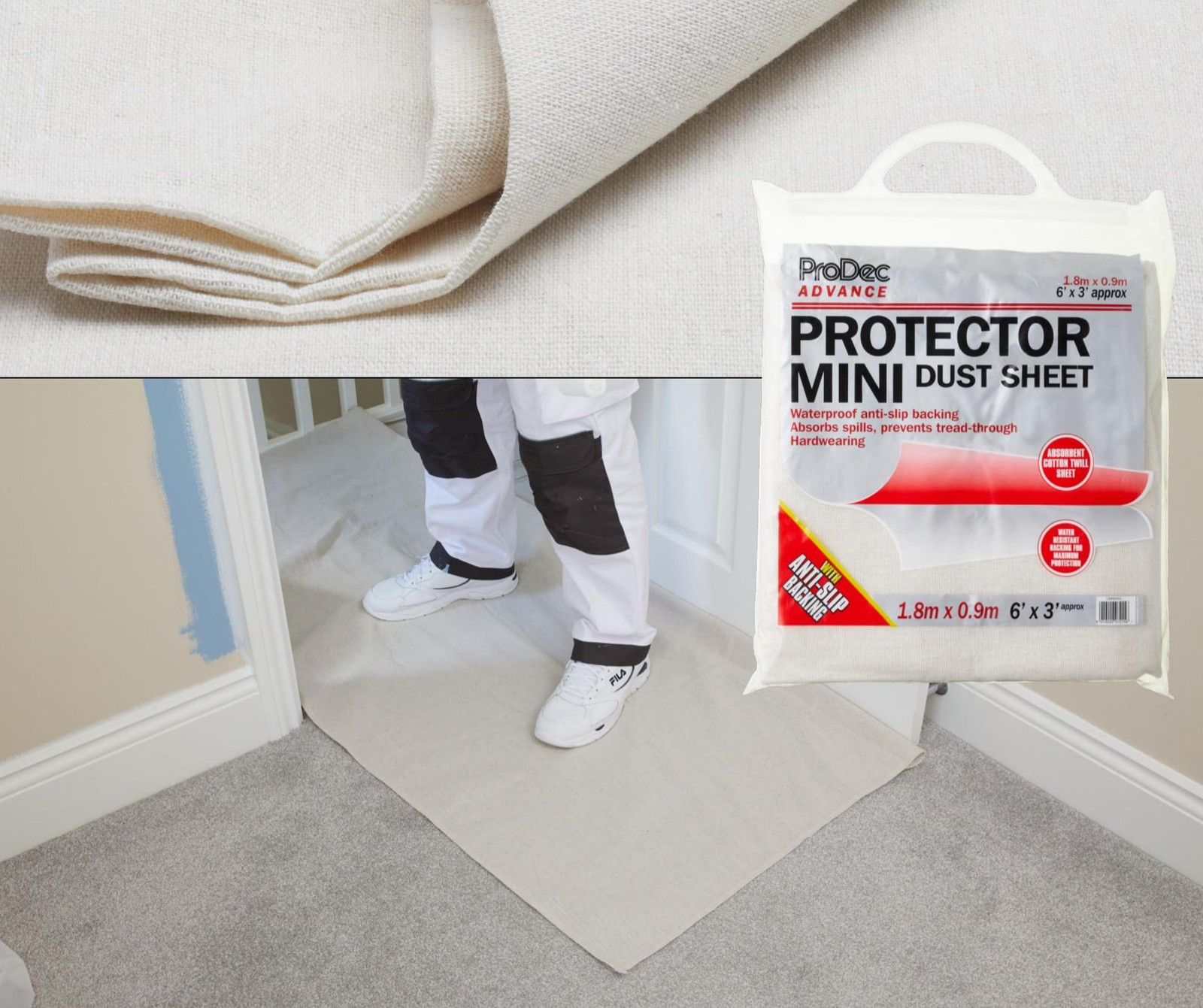ProDec Advance waterafstotende beschermdoek voor decoratiewerkzaamheden, 1,8 x 0,9 m