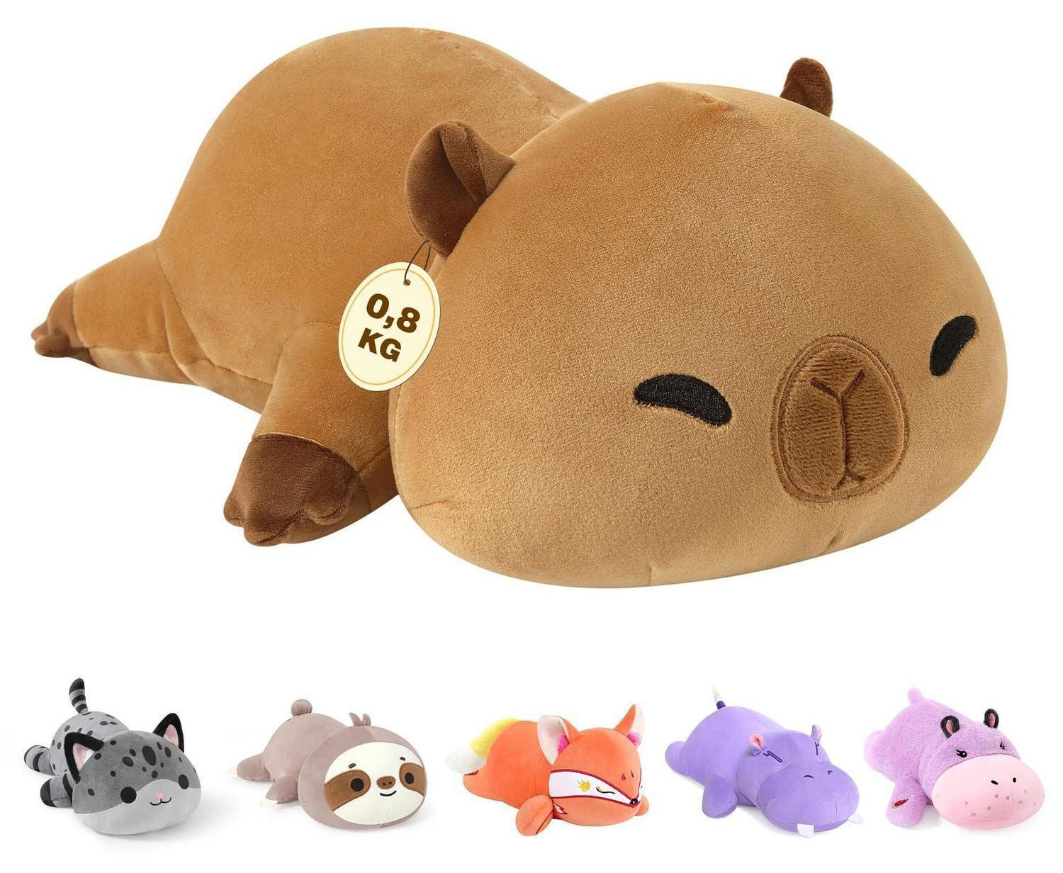 SHOWNICER Gewogen knuffelcapybara, 0,82 kg, 35 cm, pluche knuffel kussen
