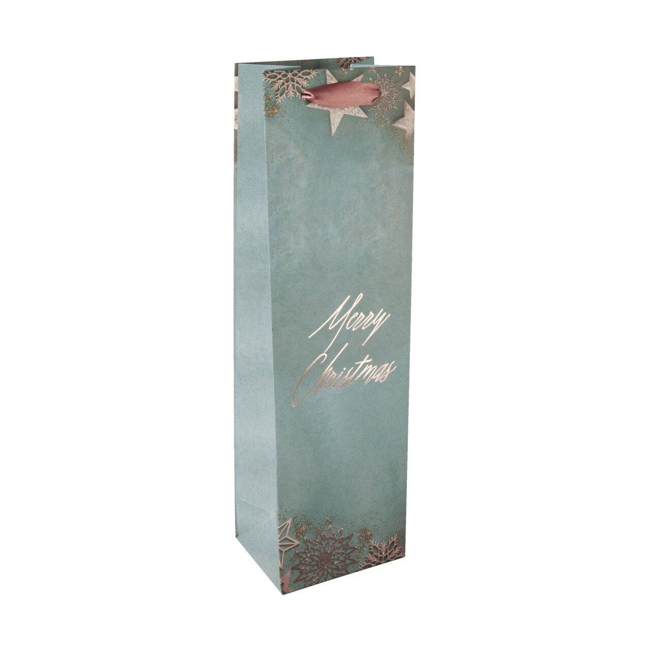 SIGEL Geschenktüten für Flaschen Glamorous Christmas blau 10,0 x 35,0 cm, 5 St.