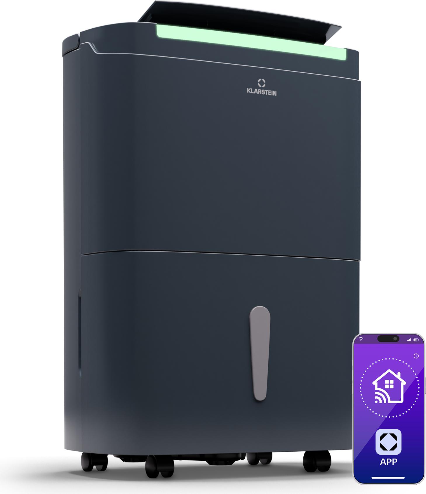 Klarstein DryFy Connect 40L Smart Luftentfeuchter, 40L/24h, WiFi App Steuerung, 7L Tank, Timer, Elektrischer Entfeuchter für Räume 35-45m², Automatische Abschaltung, Trocknungsmodus, Anthrazit