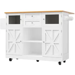 MODFU Kücheninsel MDF Weiß 140x40x93,5 cm mit klappbarer Arbeitsplatte, Rollen und verstellbaren Einlegeböden