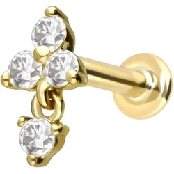 14 Karat Gold Labret mit Innengewinde MOISSANIT-BLUME + MOISSANIT