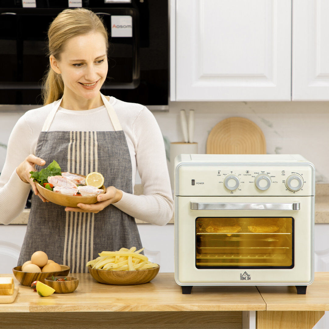 HOMCOM 20L Mini Oven with Adjustable Temperature, 60 Min Time 1400W, Cream Cream 4 - Slice