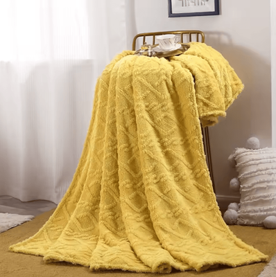 Inspire Curations Embossed Plush Flannel Throw Blanket yellow