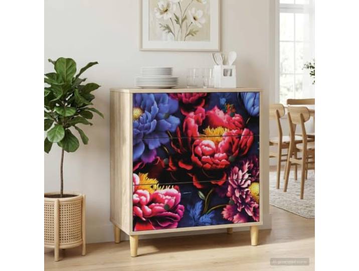HPUYRFG Kommode Kiel Dunkler Pfingstrosen-Druck 66 x 36,5 x 75 cm Schickes Pfingstrosen-Muster, erhöhte Füße, Holzwerkstoff, viel Stauraum, Schlafzimmer, Wohnzimmer, Diele