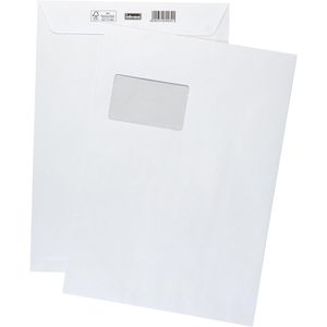 Idena Versandtaschen 10232, weiß, C4, mit Fenster, haftklebend, aus Papier, 10 Stück