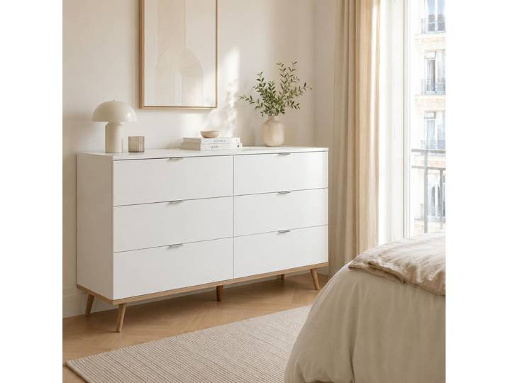 Commode Blanche 6 Tiroirs Style Scandinave Alva