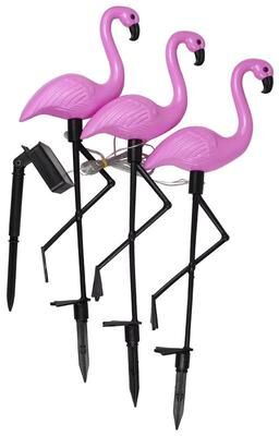 Inspired Finds Solar Flamingo LED Outdoor Garden Light Waterproof Stake Lantern 3 Pcs Pink