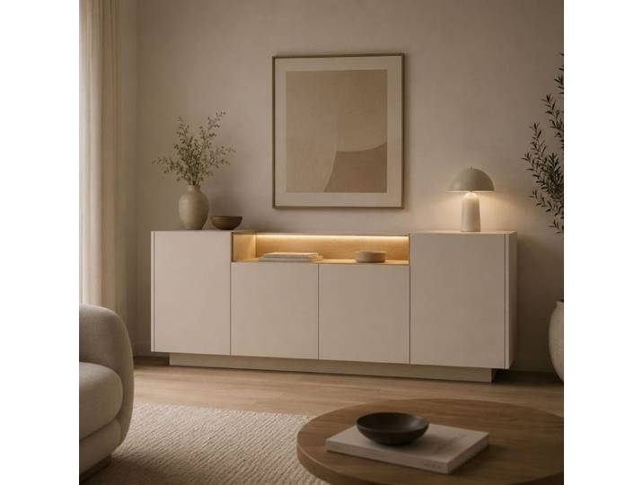 Buffet Halefa Dmora en Bois Mélaminé Beige 103x40x83h cm