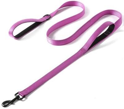 Uplift Essentials Two Handle Heavy Duty Training Leash Dual Control Reinforced Nylon Lead For High Traffic Control rose Red 6 Ft