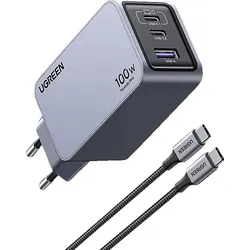 UGREEN Nexode Pro 100W 3-Port GaN Fast Charger Set EU Wall Universal, Gray