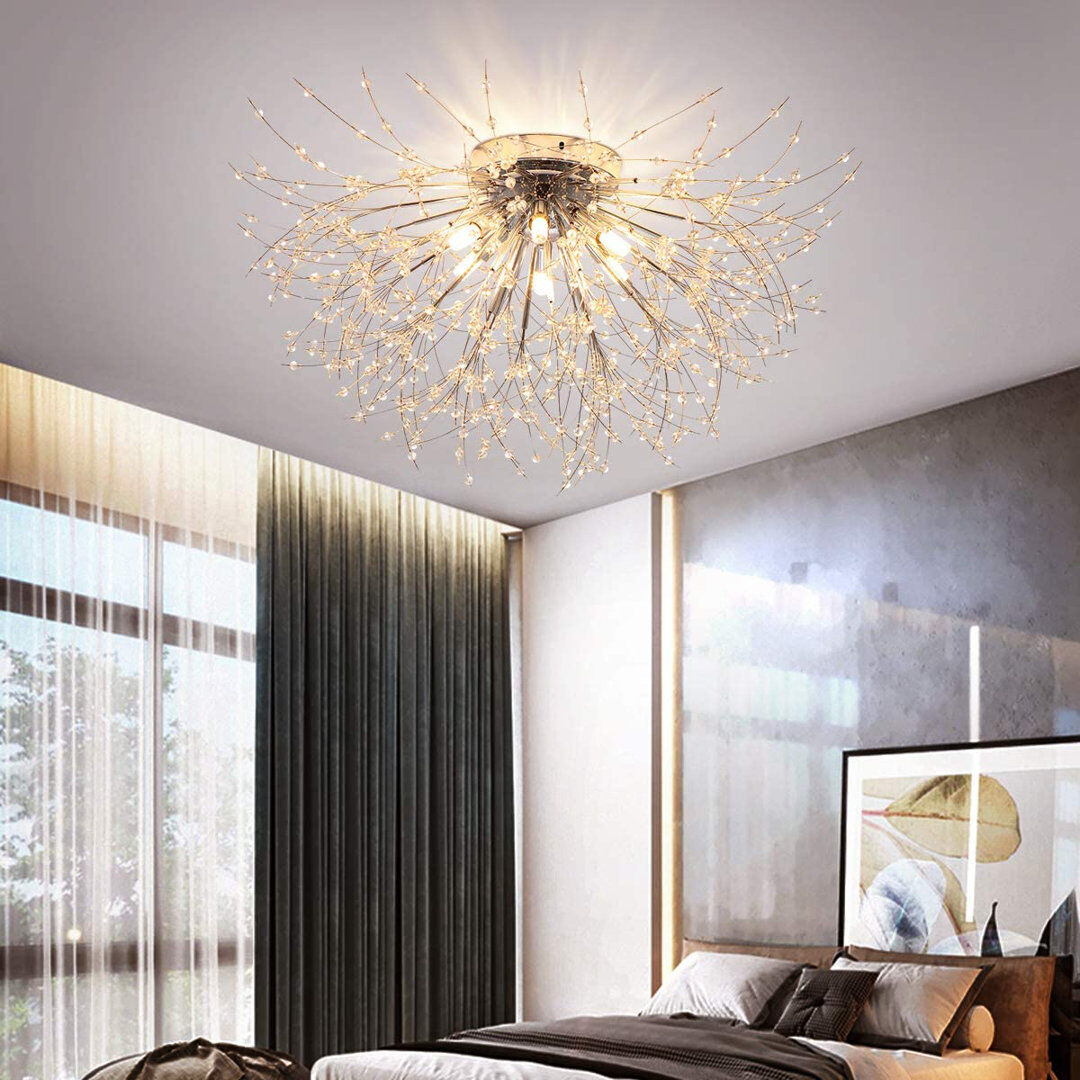 Blue Elephant Angstrom 6-Light 62cm Crystal Flush Mount Chrome 35.05cm H X 60.96cm W X 60.96cm D