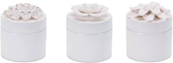 Melrose International Stoneware Box with Floral Lid Accent (Set of 3) - N/A