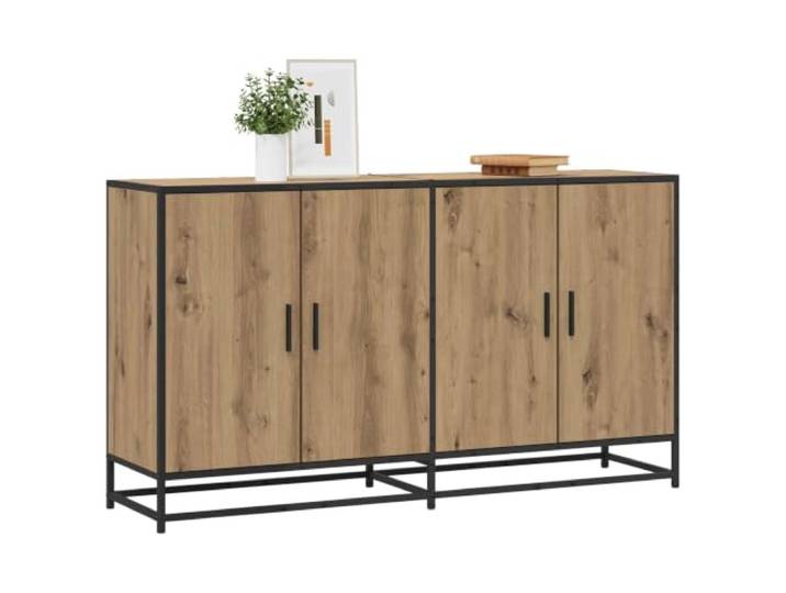 KKgypkn Sideboard Artisan-Eiche 134x35x76 cm Holzwerkstoff Umkehrbare Türmontage, 90-Grad-Schwenktüren, schwarze Stangengriffe, pflegeleicht mit feuchtem Tuch