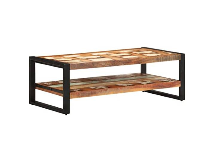 GHVBNMF Couchtisch Altholz Massiv 120x60x40 cm Kaffeetisch 2 Ebenen Ablage fuer Zeitungen im Wohnzimmer robustes Metallgestell und echtes Recyclingholz als echtes Unikat.