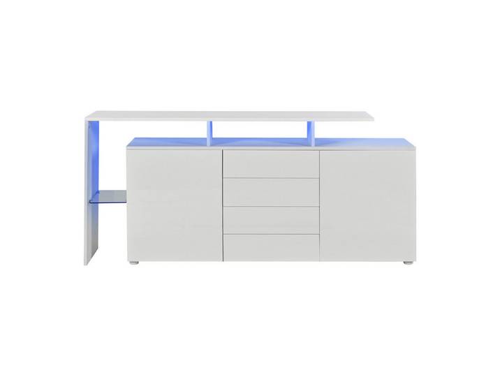 REDOM Sideboard Stilvolles Sideboard mit LED-Beleuchtung (TV-Schrank, Lowboard Fernsehtisch mit Glasablagen), hochglanz