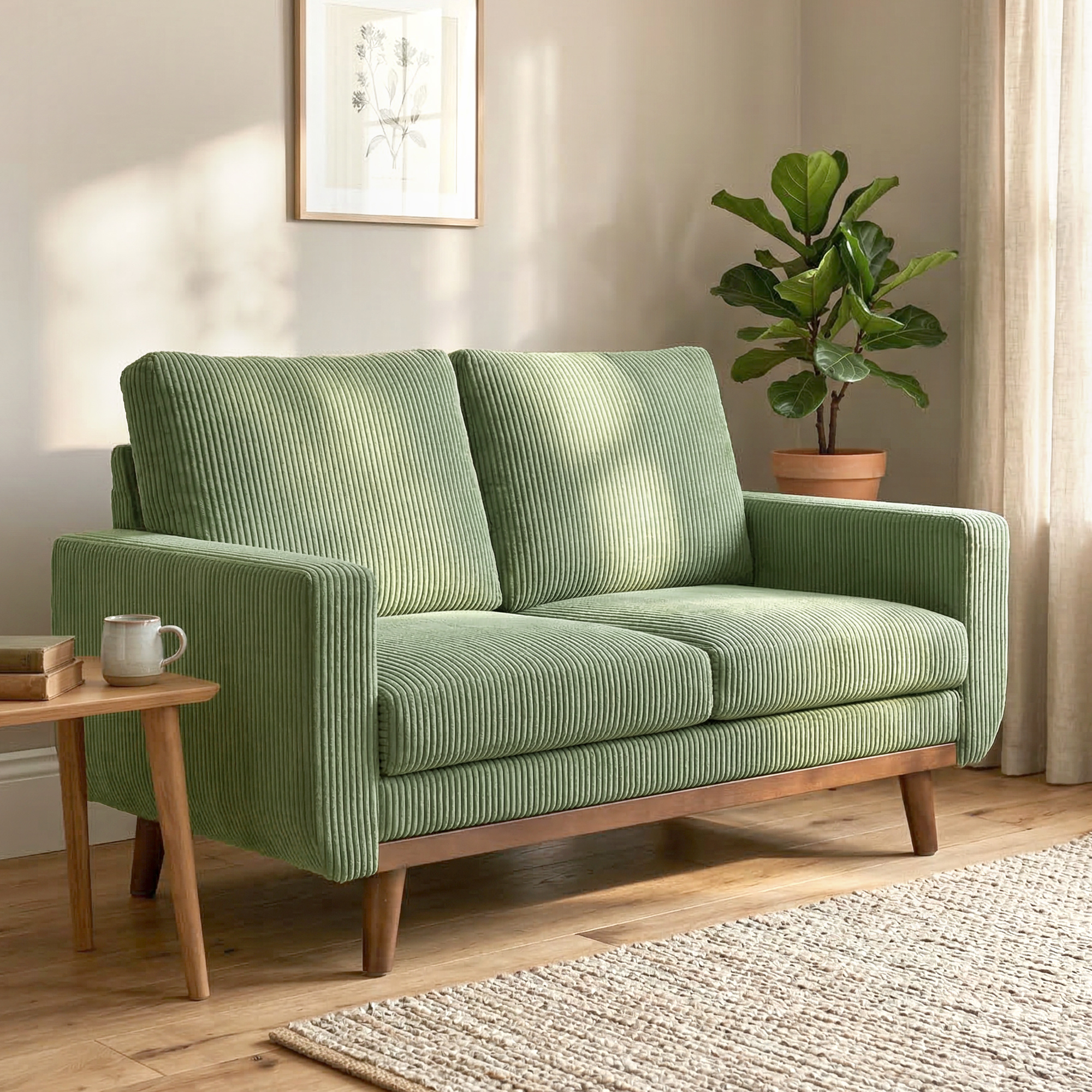 Homcom Divano 2 posti 134 cm in velluto a coste con molle a tasca, Verde   Aosom Italy