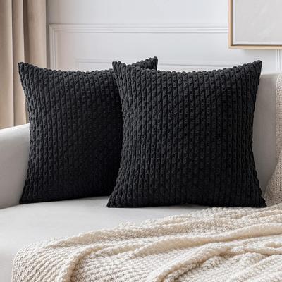 Perfect Picks Market "Burnt Orange Corduroy Striped Cushion Covers For Farmhouse Sofa & Living Room Decor black 15.75"" 15.75"" Inches"