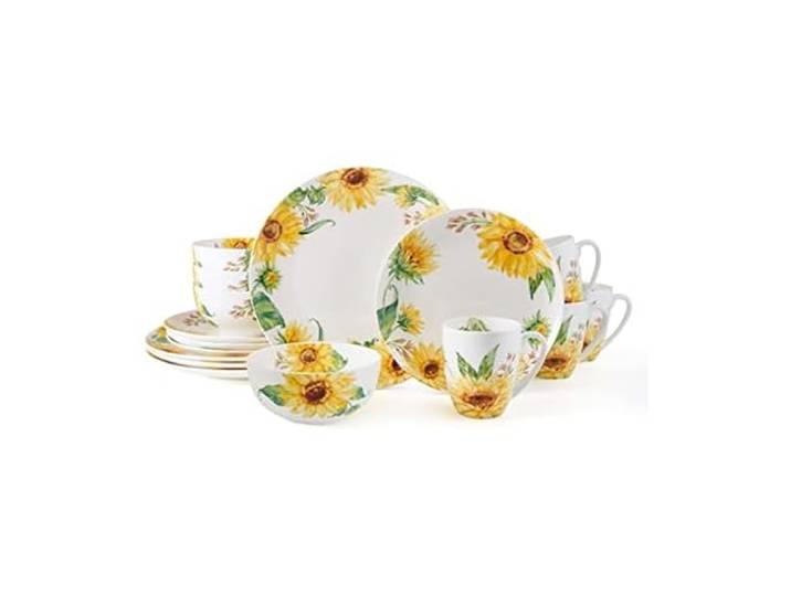 Mikasa Sunflower Geschirr-Set, Knochenporzellan, leicht, splitterfest, 16-teilig, Service für 4 Personen, mehrfarbig
