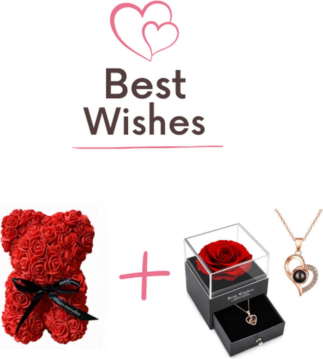 Valentijn Sieraden Doos en Rose Hartjes Ketting met Hartjesbeer