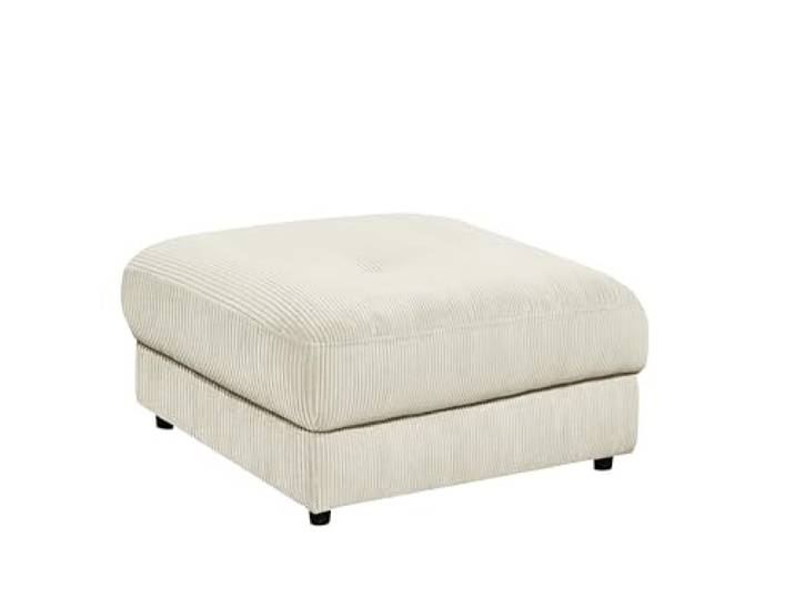 BARURA Fußhocker gepolstert in Cord-Optik, Cream - Bequemer Wohnzimmer Polsterhocker quadratisch - 84 x 43 х 84 cm (B/H/T)