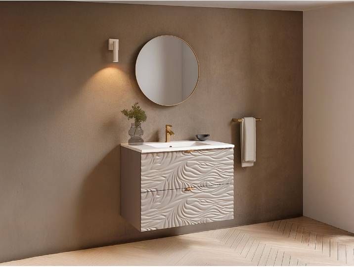 Badezimmermöbel hängend strukturiert mit Einbauwaschbecken - Beige - 80 cm - RINAREL