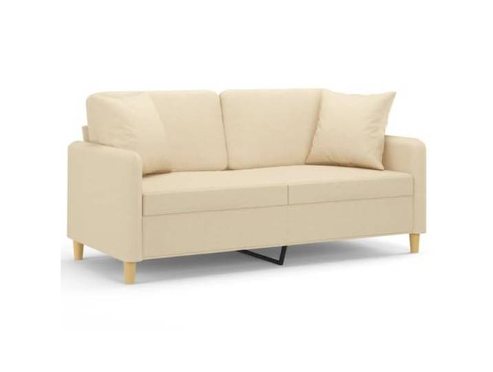 Makastle 2 Sitzer Sofa Couch mit Zierkissen Creme 140 cm Stoff