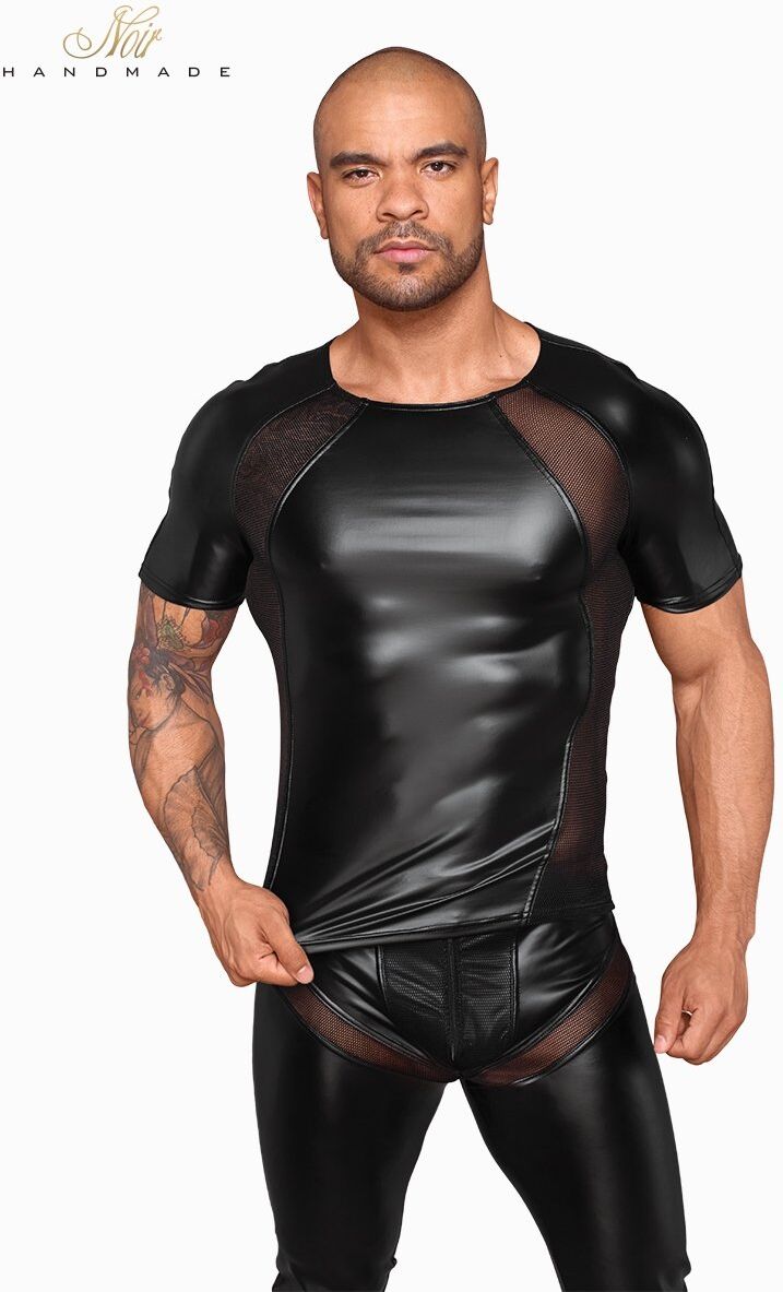 Noir HandMade T-shirt wetlook et filet