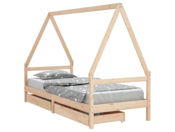 FDSAQOPT mit Schubladen 80x200 cm Massivholz Kiefer Hausbett-Design, Holzlatten, Aufbewahrungsschubladen, niedrige Einstiegshöhe, Kiefernholz