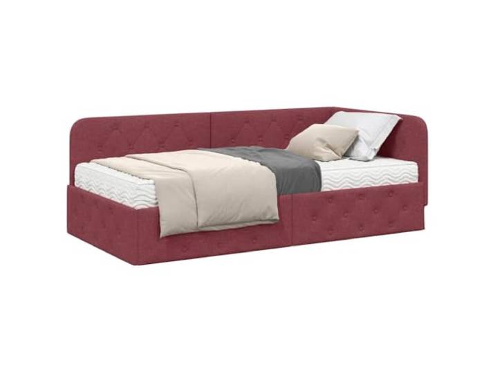 KTHLBRH Eck-Bettrahmen Weinrot 90 x 190 cm Stoff Strapazierfähiges Sperrholz, atmungsaktiver Polyesterbezug, Schaumstoffmatratze inklusive, Daybed mit Sofa