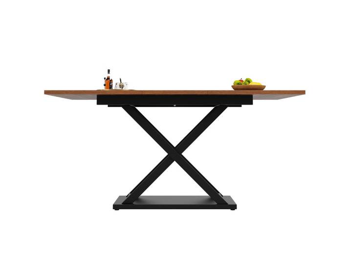Flieks Esstisch Ausziehbar 120-160cm Walnuss Schwarz Kreuzbeine, Walnussfarben, Metall, 120x75x80 cm, Esszimmer, Esstische