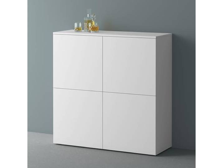 Mai & Mai Sideboard 100cm Kommode 4 Türen Soft-Close grifflos Stauraum Kommodenschrank, Wohnzimmer Möbel, Flurschrank, bis zu 8 Staufächer, Weiß matt, BxTxH:100x36,4x98cm, Schrank04