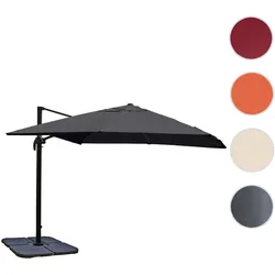 Gastronomie-Ampelschirm HWC-A96, 3,5x3,5m (Ø4,95m) Polyester/Alu 25kg ~ anthrazit mit Ständer