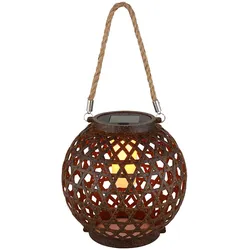 Solarleuchte Kugel Rostoptik Solar Kugelleuchte Feuereffekt Außenlampe Solarlampe Hanfseil, aufhängen/hinstellen, LED warmweiß, DxH 20x36